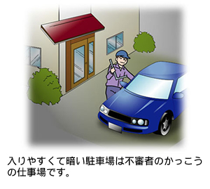 入りやすくて暗い駐車場は不審者のかっこうの仕事場です。
